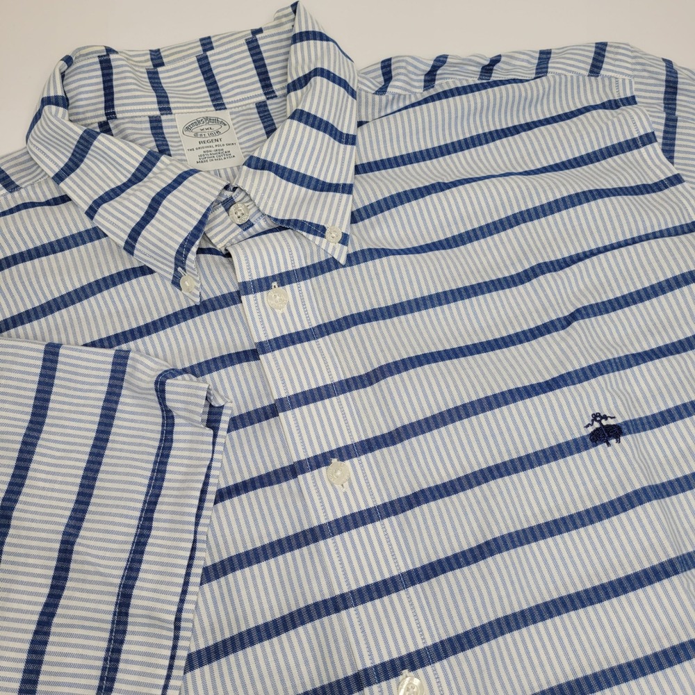 Brooks Brothers Regent Shirt Mens XXL Blue White Stripe Non-Iron Supima Cotton